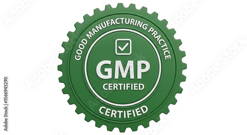 Green gmp certified seal representing good manufacturing practice