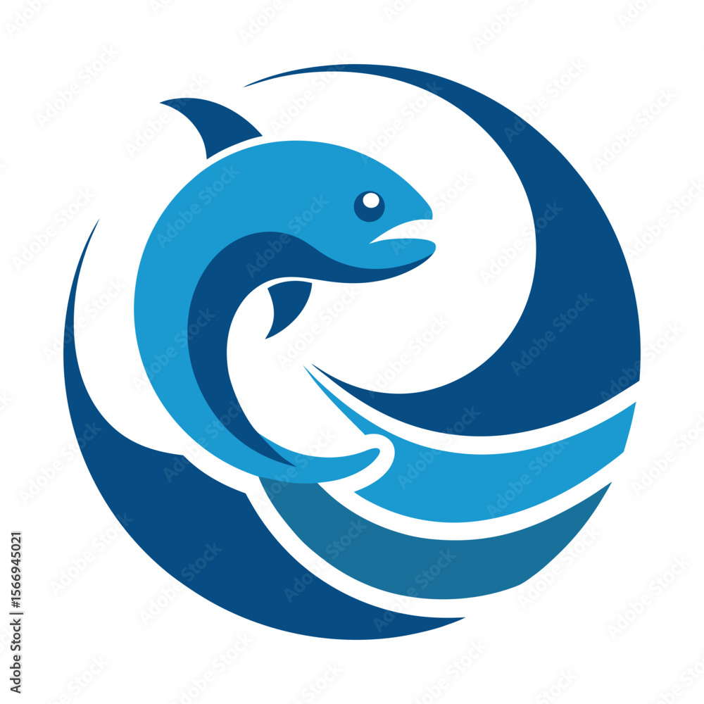 Fototapeta premium Stylized Waves and Jumping Fish Logo