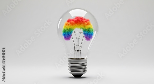 Regenboogkleurige gloeilamp straalt zacht licht uit. AI Generated