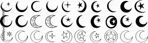 Crescent Moon and Star Icons: 30 Variations for Design
