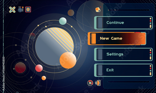 Set of Retrofuturism Modern User Interface Elements. Sci Fi HUD for main menu. Template for game interface. Vector Illustration EPS10