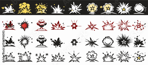 Cartoon Explosion Effects: Comic Book Style Blast & Boom Illustrations