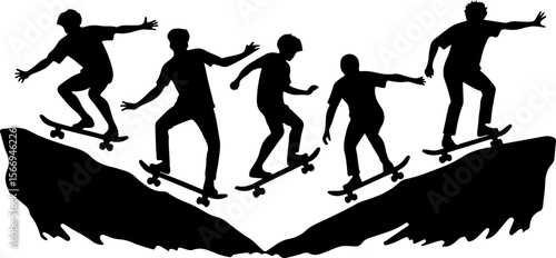 mountain skateboard, skateboarding, extreme man sport   vector bundle