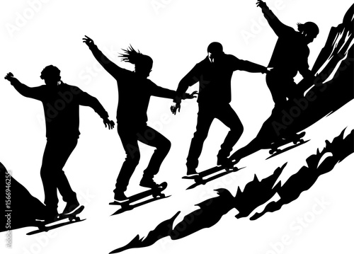 mountain skateboard, skateboarding, extreme man sport   vector bundle