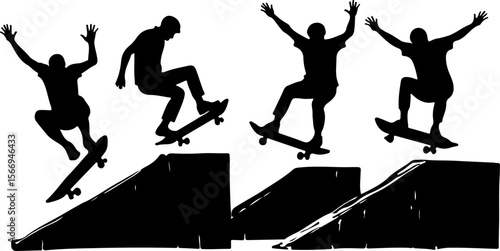 mountain skateboard, skateboarding, extreme man sport   vector bundle