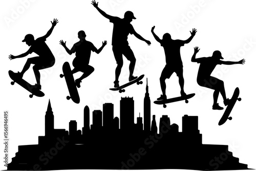 mountain skateboard, skateboarding, extreme man sport   vector bundle