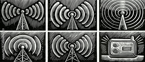 Collection of Radio Tower and Signal Illustrations