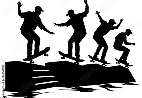 mountain skateboard, skateboarding, extreme man sport   vector bundle