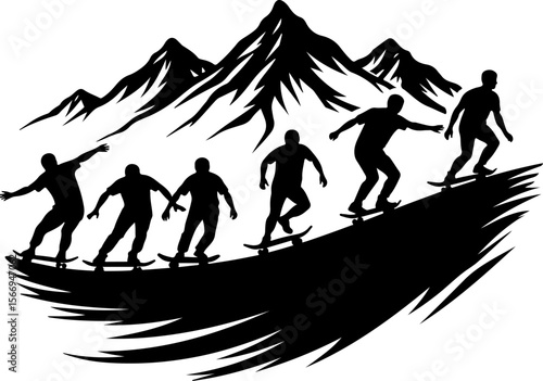 mountain skateboard, skateboarding, extreme man sport   vector bundle