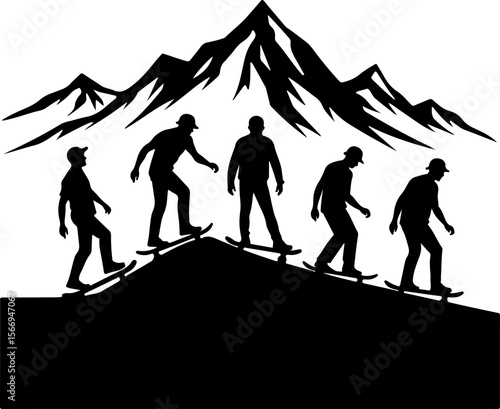 mountain skateboard, skateboarding, extreme man sport   vector bundle