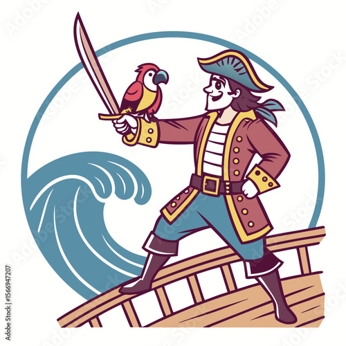 Cute Pirate Dog Character Wearing a Tricorne Hat and Eye Patch