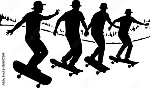 skateboard, skateboarding group, team, friends,  sport, action,  fun, celebration, mountain vector bundle