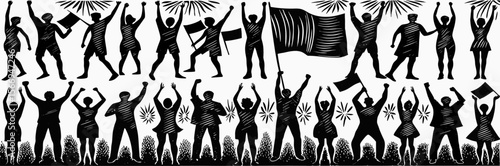 Silhouette People Celebrating: Success, Victory, Group of Diverse Individuals