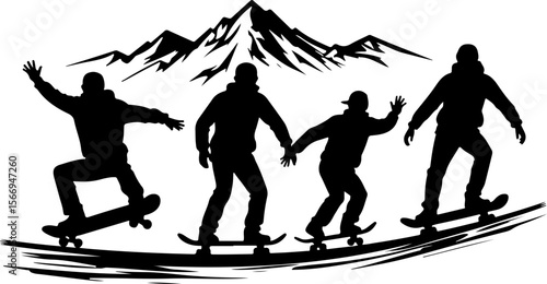 skateboard, skateboarding group, team, friends,  sport, action,  fun, celebration, mountain vector bundle