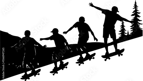 skateboard, skateboarding group, team, friends,  sport, action,  fun, celebration, mountain vector bundle