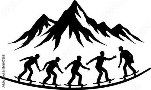 skateboard, skateboarding group, team, friends,  sport, action,  fun, celebration, mountain vector bundle
