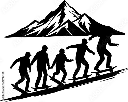 skateboard, skateboarding group, team, friends,  sport, action,  fun, celebration, mountain vector bundle