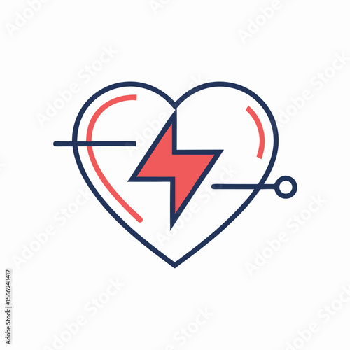 Defibrillator Icon – Minimal Line Vector Illustration of a Heart with Defibrillator Pads for Emergency Medical Equipment, CPR Graphics, Cardiac Health Symbols, and Life-Saving Device Visuals