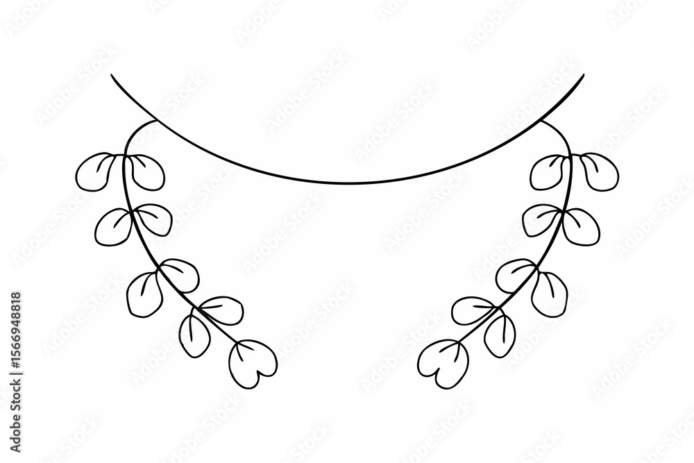 Obraz premium Black line drawing of curved branches with heart-shaped leaves