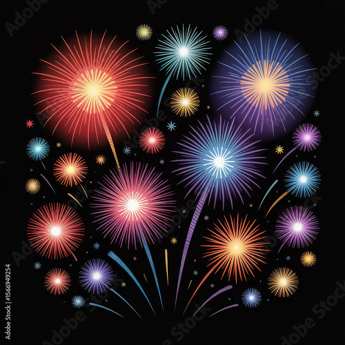 Party Fireworks PNG Transparent Background - Celebration Sparkles, Festive Burst, New Year/4th July AI Generated