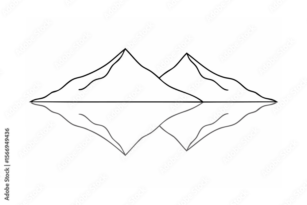 Fototapeta premium Two Mountain Peaks Reflected in Water One Line Drawing