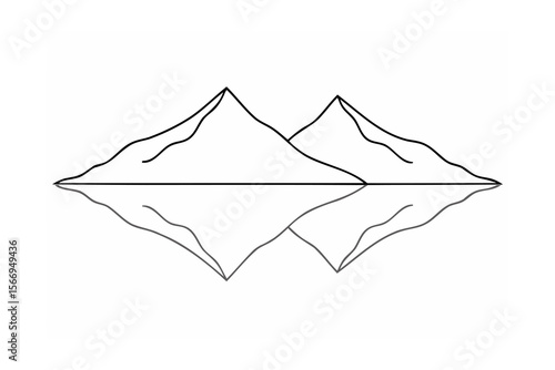 Two Mountain Peaks Reflected in Water One Line Drawing