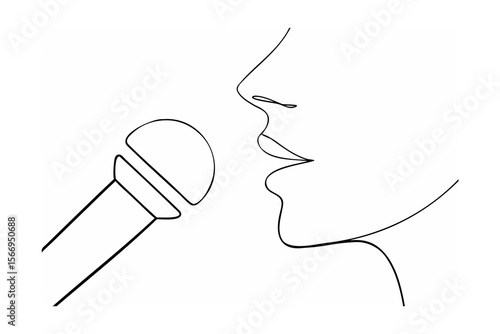 Black Line Drawing of Face Profile Singing into Microphone