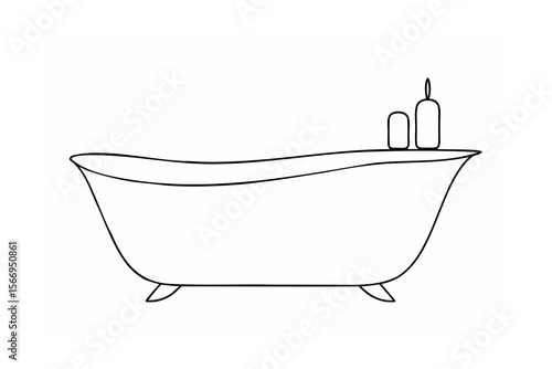Black line drawing of a clawfoot bathtub with candles on a white background