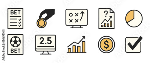 Colorful icons for betting, odds, sports prediction and analytics in flat style, suitable for gambling or statistic apps