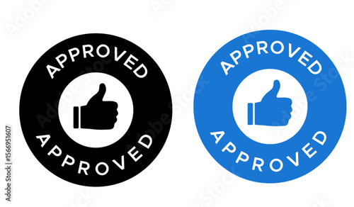 Approved Badge Icon – vector Stamp with Thumbs Up Symbol, Approved Stamp