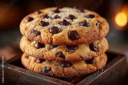 Wallpaper Mural Stack of Chocolate Chip Cookies in a Brown Box – Freshly Baked Dessert Packaging Concept Torontodigital.ca