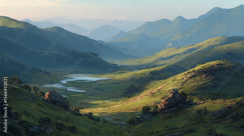 Naklejka premium Serene mountain valley scenery