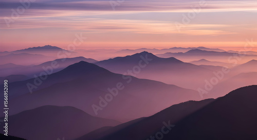 Wallpaper Mural Misty mountain range sunrise view Torontodigital.ca