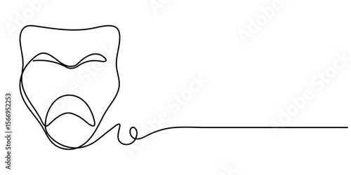 theater mask continuous one line drawing, theater mask tragedy and humor continuous line art, Theater mask tragedy and humor one line continuous line art. Character mask sketch. 