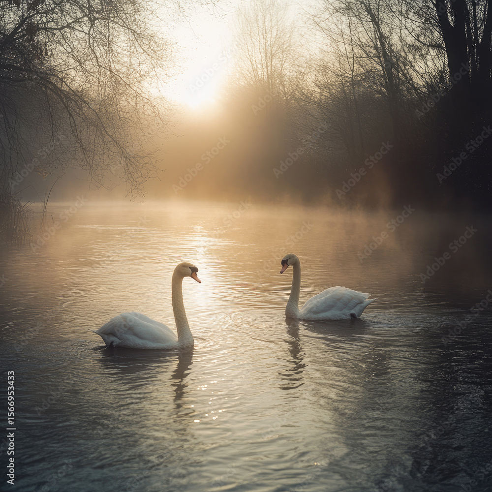 Fototapeta premium A pair of swans playing in the water