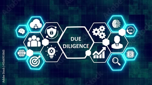 Due Diligence Concept Displayed on a Futuristic Virtual Screen in Business and Technology Environment. Business and Technology Concept Featuring Due Diligence on a Future-Oriented Virtual Interface. 