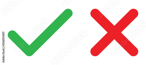 Set of green checkmark, red cross, x mark icon, flat rounded right and wrong sign concept vector illustration,