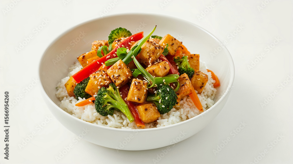 Colorful Tofu Stir-Fry with Vegetables over Rice Colorful Tofu Stir-Fry with Vegetables over Rice