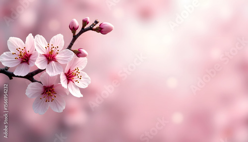 Delicate cherry blossoms in full bloom create a stunning spring scene with soft pink hues and bokeh.