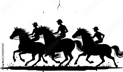 horses, riders, equestrian mountain city vector bundle