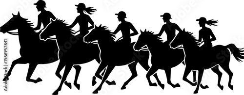 horses, riders, equestrian mountain city vector bundle