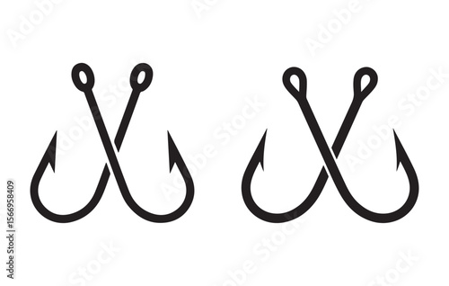 Black Fishing Hooks Crossed Vector Graphic sharp metal