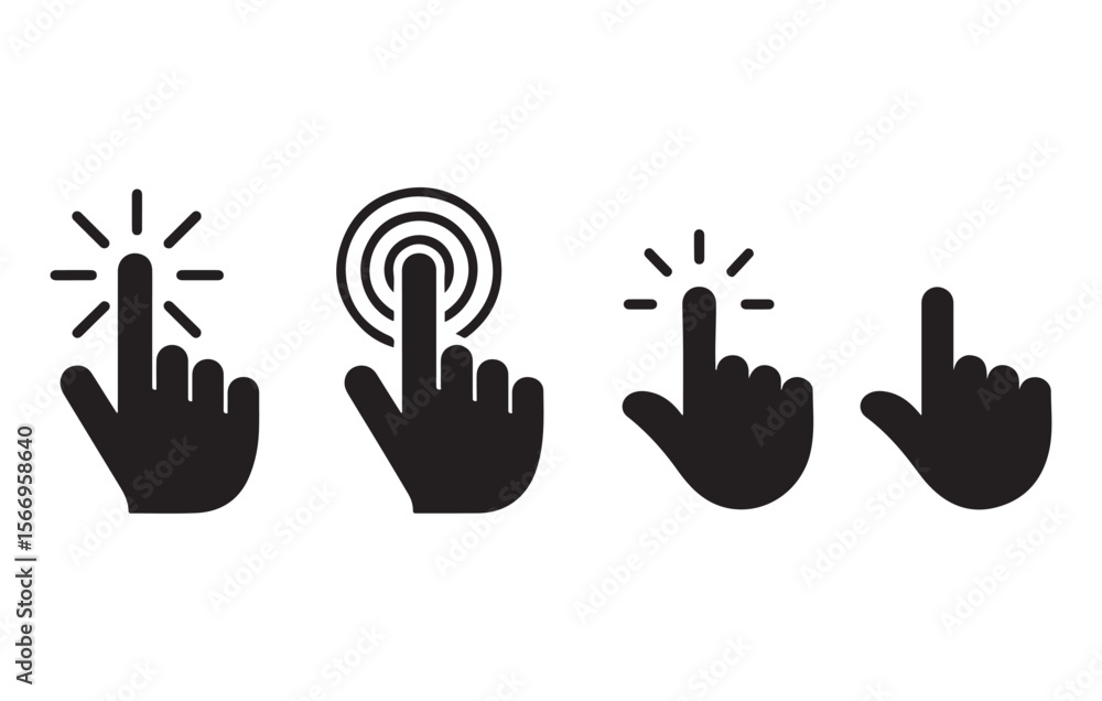Fototapeta premium Black hand cursor icons pointing and clicking pointer touch