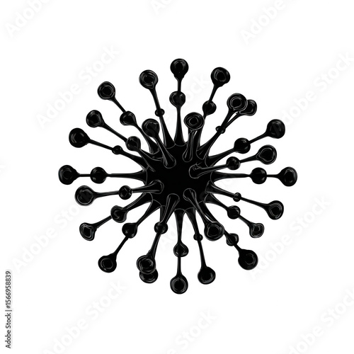 Silhouette of a virus, in black color on a white background, png, transparent