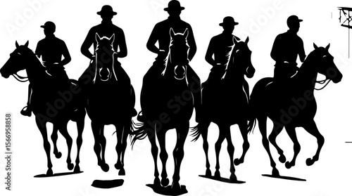 horses, riders, equestrian mountain city vector bundle