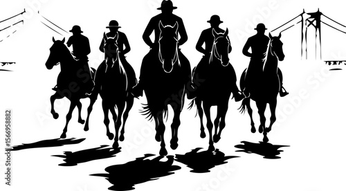 horses, riders, equestrian mountain city vector bundle
