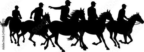 horses, riders, equestrian mountain city vector bundle