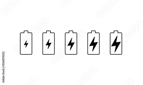 Charging battery icons set with lightning bolt power and energy level concept design