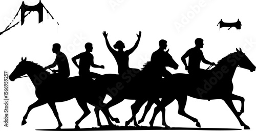 horses, riders, equestrian mountain city vector bundle