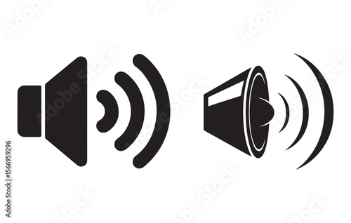 Black speaker icons with sound waves audio volume